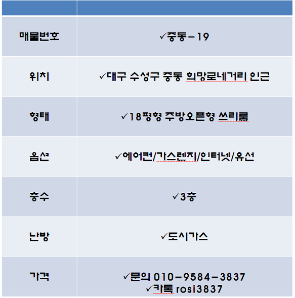 대구중동쓰리룸 수성구쓰리룸 월세 반전세 희망로네거리 인근 신축급 쓰리룸